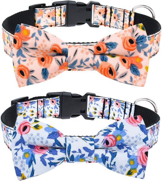 Christmas Dog Collar with Bow Tie, Christmas Classic Plaid Dog Collar Soft Durable Holiday Dog Collar for Small Medium Large Dogs Pet Puppy (Blue, Small)