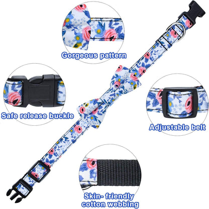Christmas Dog Collar with Bow Tie, Christmas Classic Plaid Dog Collar Soft Durable Holiday Dog Collar for Small Medium Large Dogs Pet Puppy (Blue, Small)